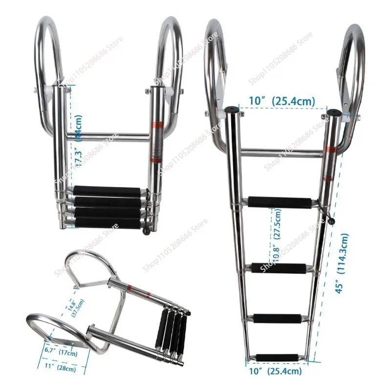 1pcs fit forBoat ladder, stainless steel boat retractable ladder, deck launching, swimming boarding, pontoon stern