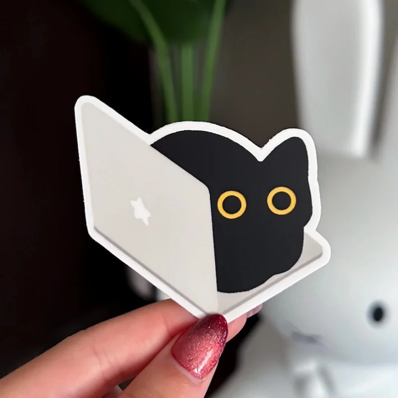 Black Cat Void Working Laptop Loafing Sticker Matte Vinyl Waterproof Cute Silly Cosplay Accessories Cat Gift For Laptop Phone