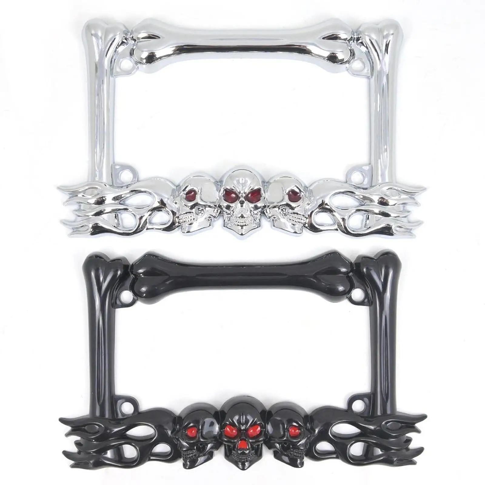 Skull Decor Motorcycle License Plate Frame Simple Assembly Accessory 23x14cm