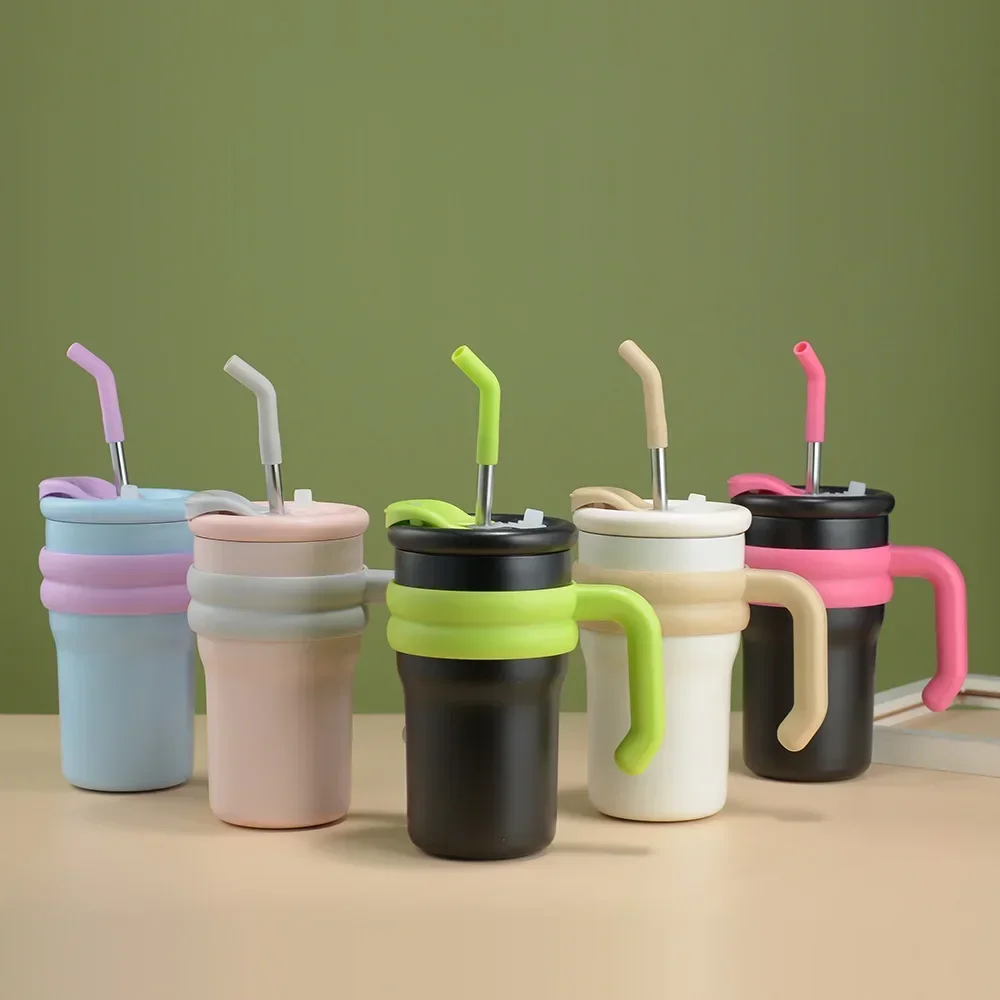 High Beauty Big Mac Insulated Cup with Multi Color Large Capacity Female Handle Straw Water Cup Office Dual Drinking Cup