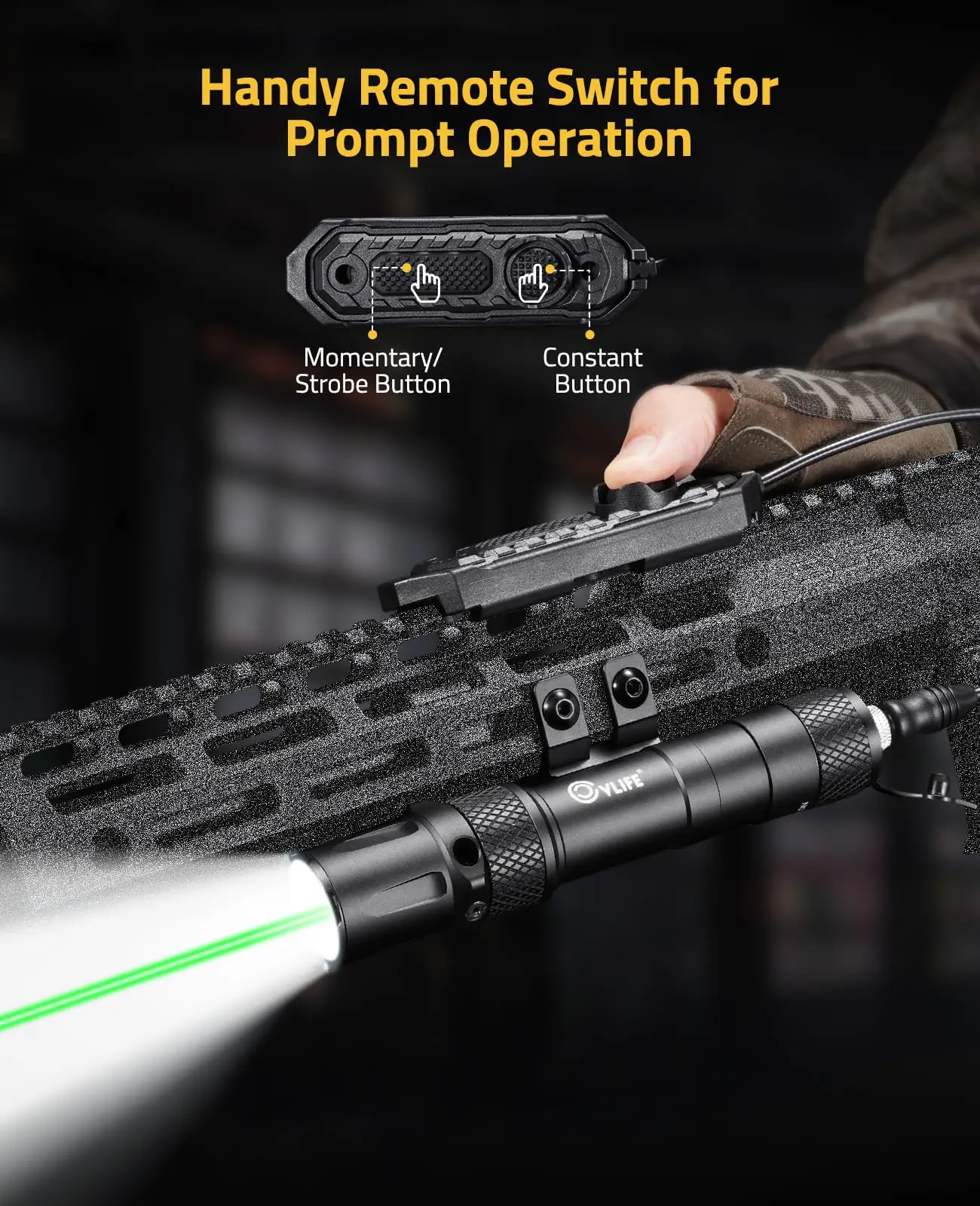 Imagem -05 - Combo de Luz Laser M-rail Alto Lúmen Rifle Recarregável com Modo Estroboscópico Lanterna Tática com Pressão Laser Verde 1900 Lumens