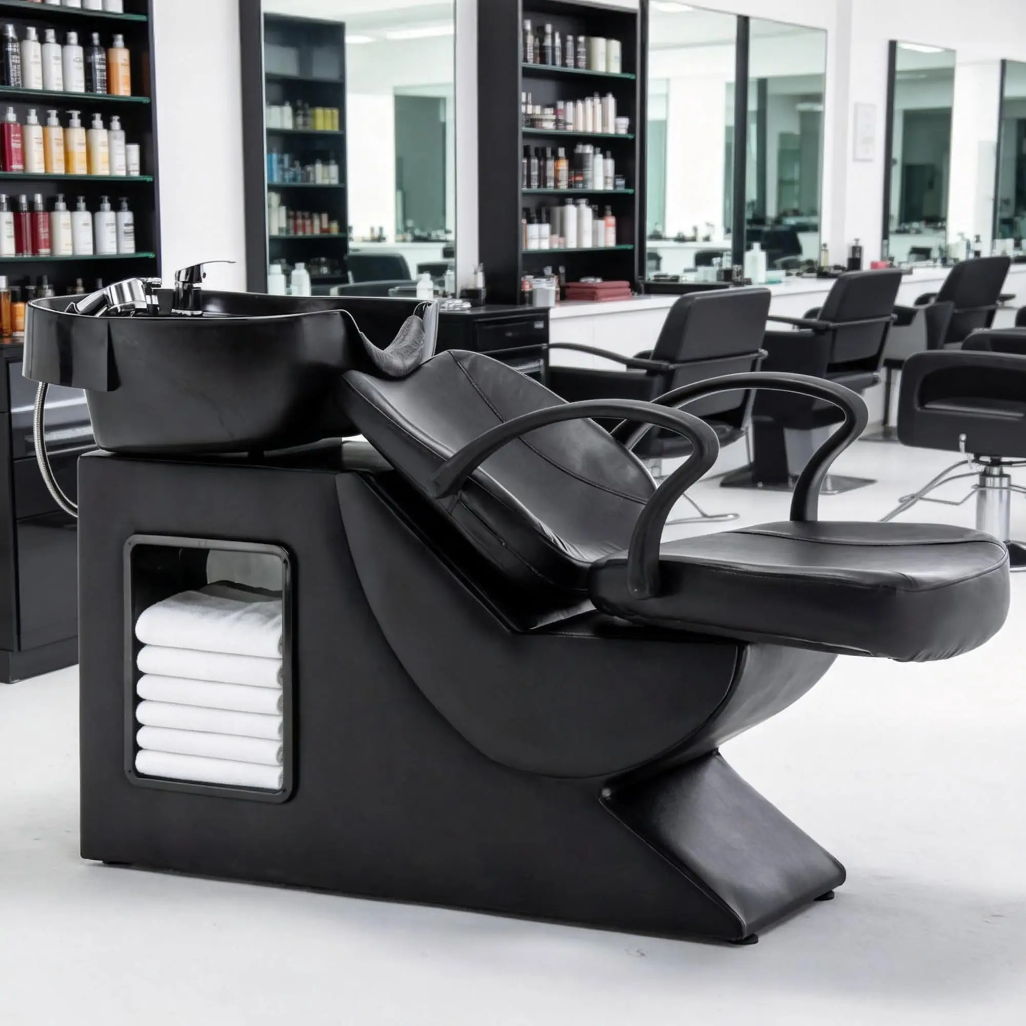 Salon Shampoo Bowl and Chair Set with Side Storage, 300lbs Heavy Duty Hair Washing Station, Deep ABS Basin with Neck