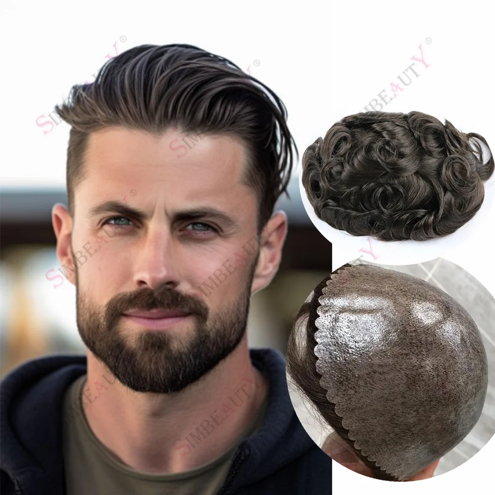 سوبر دائم 30 مللي متر متموج رجل الشعر البشري الاصطناعية نظام كابيلر بني داكن أعلى جودة هيربيسي رخيصة رقيقة بولي Base قاعدة الرجال الشعر المستعار