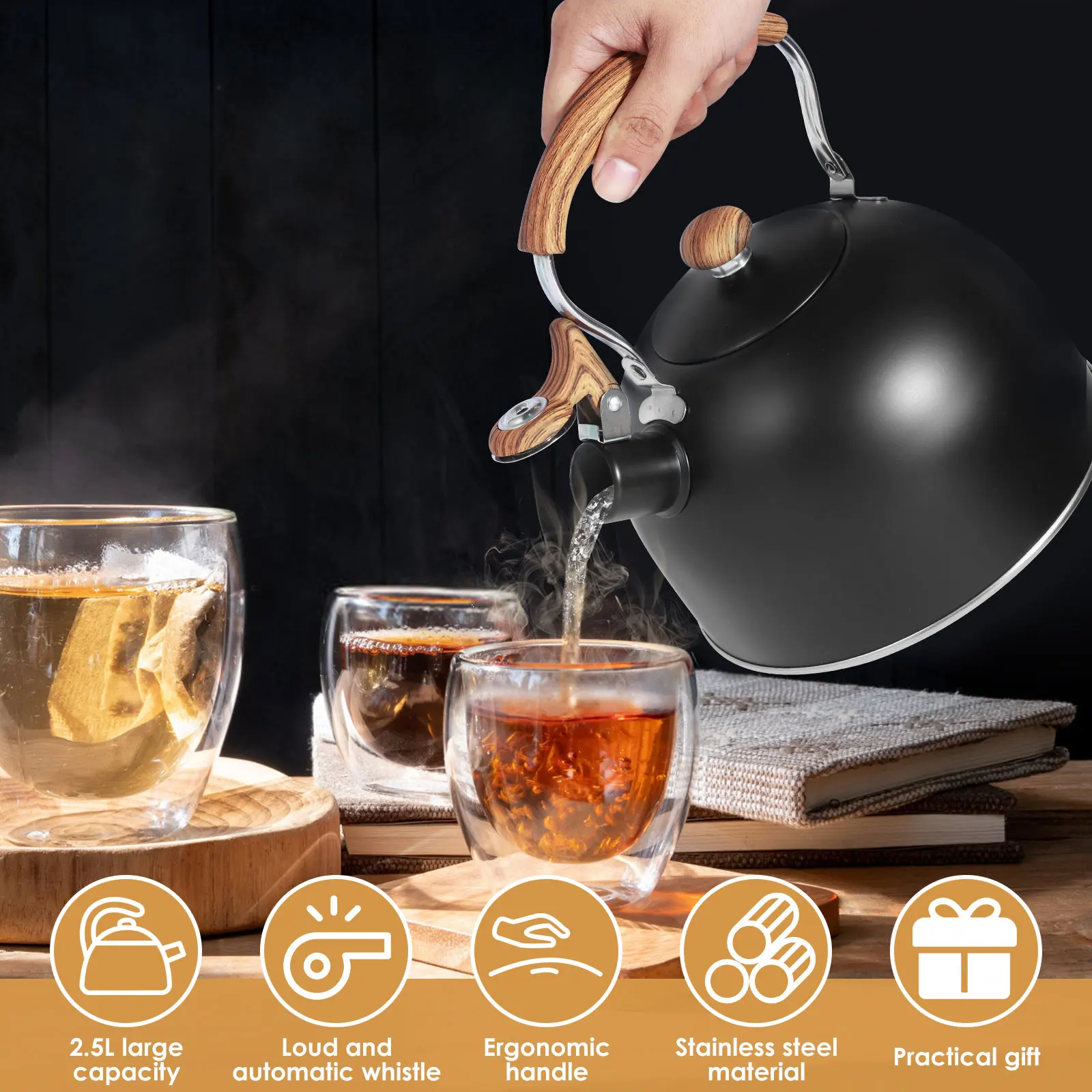 Kettle Teapot 2.5/3L Whistling remind Stovetop Tea Kettle for Kitchen Gas Stove Induction Cooker Universal Portable Boil Kettle