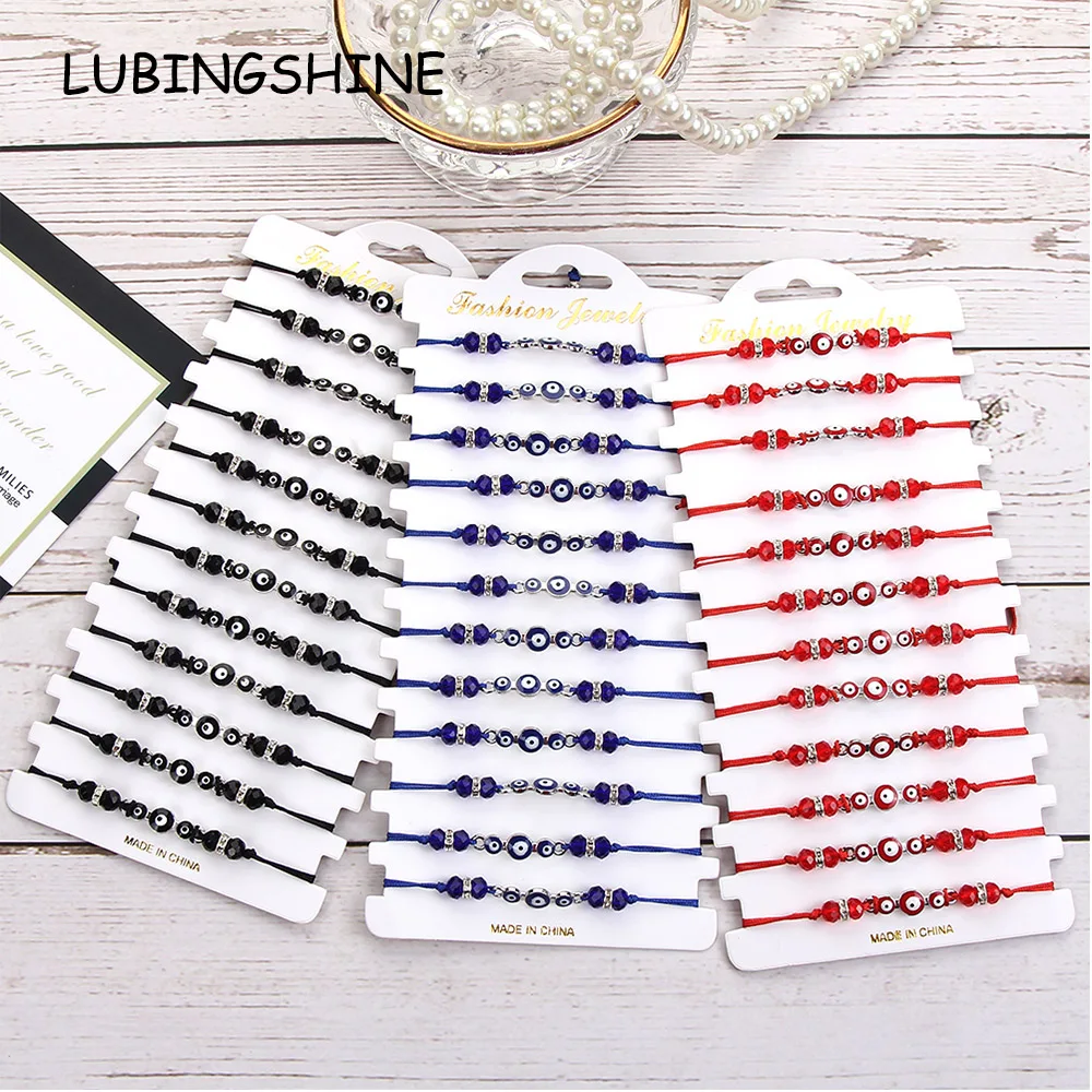 12pcs/Sets Multicolor Optional Evil Eye Charms Bracelets Crystal Bead Adjustable Rope Chain Anklets Child Girl Jewelry Gift