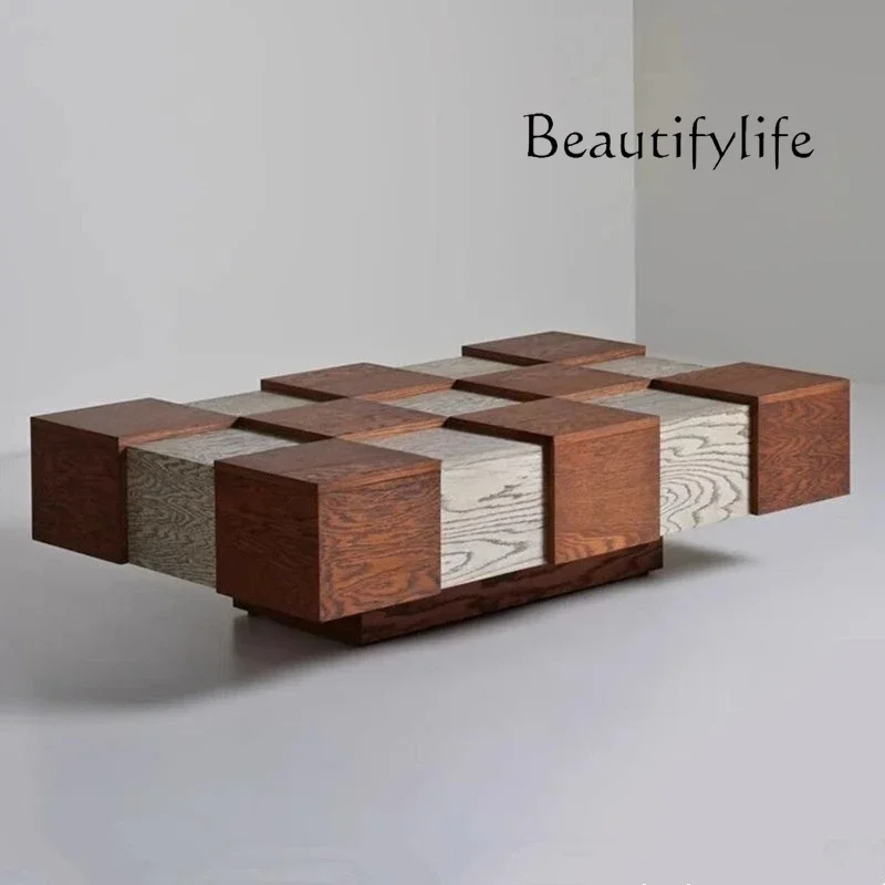 

Medieval solid wood rectangular coffee table black retro art creative Italian minimalist coffee table