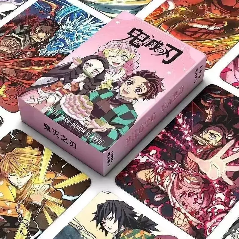 New Bandai 55pcs Demon Slayer Laser Mini Cards, Tanjiro & Nezuko Anime Merch, 3-inch Polaroid Lomo Photo Cards Postcards view 3