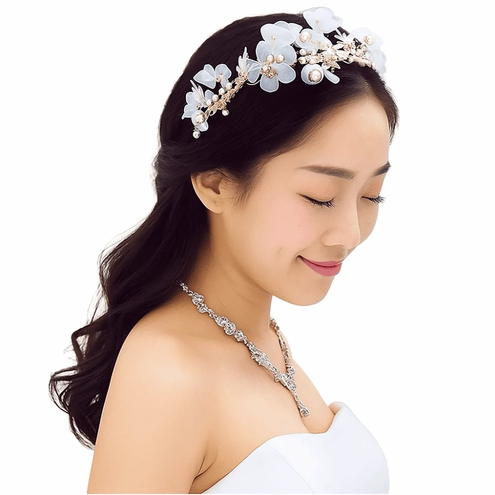 Изысканный белый головной убор невесты с цветочным лесом, повязка на голову для фотографий, ветка в корейском стиле, свадебные аксессуары для волос для женщин