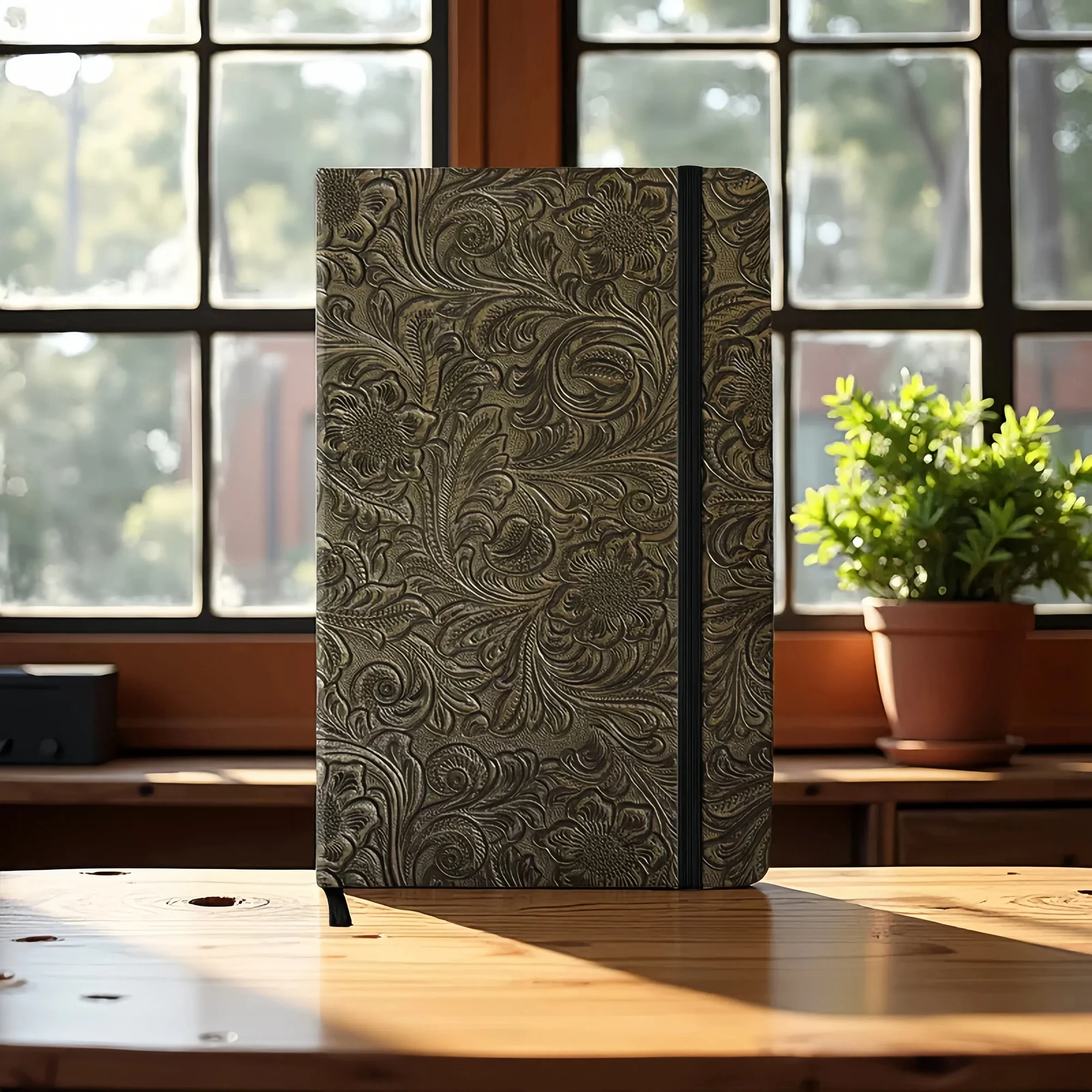 BUKE Retro-Notizbuch mit Blumenmuster und Punkten, 3D-geprägtes Kunstleder, A5-Format, Hardcover, 160 g/m² dickes Papier, Notizbuch mit 5x5-mm-Punktraster. – Detail 4