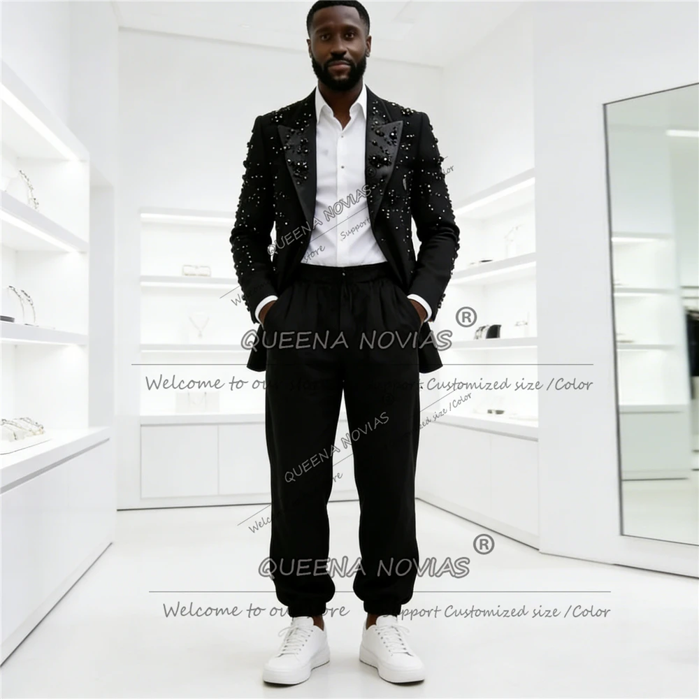 

Роскошный свадебный костюм-смокинг с бисером, комплект из 2 предметов: свободный пиджак и брюки, индивидуальный пошив, мужская одежда для банкетов, Trajes Para Hombre