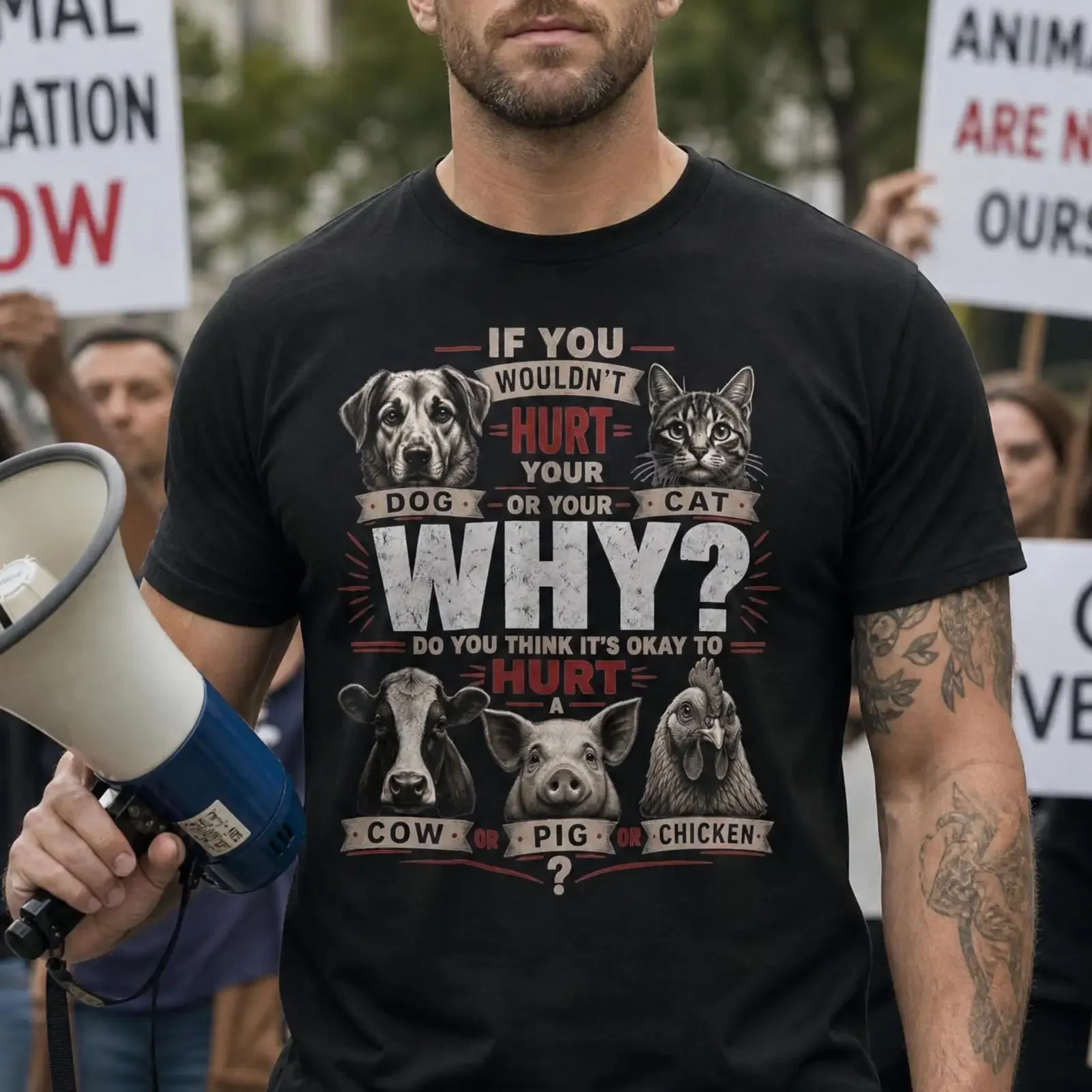 Vegan Animal Rights T Shirt If You Wouldn't Hurt Dog Cat Why Cow Pig Chicken Liberation Activist vintage Washed