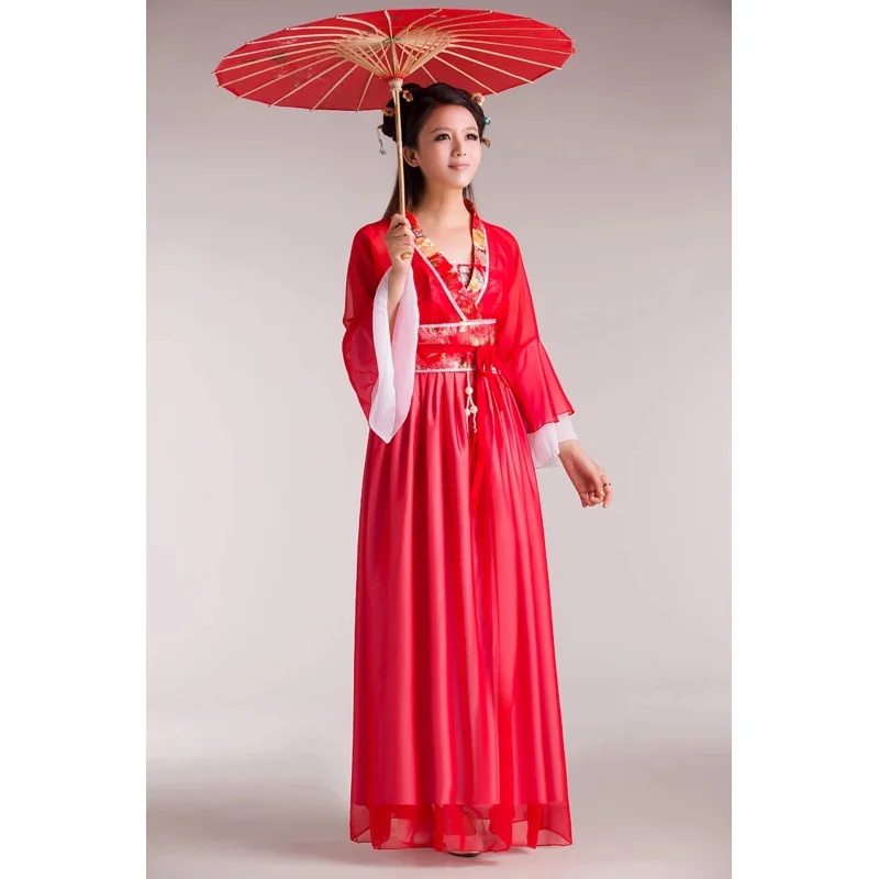 중국 전통 여성 한푸 원피스, 중국 요정 원피스, 레드 화이트 한푸 의류, 중국 고대 코스튬