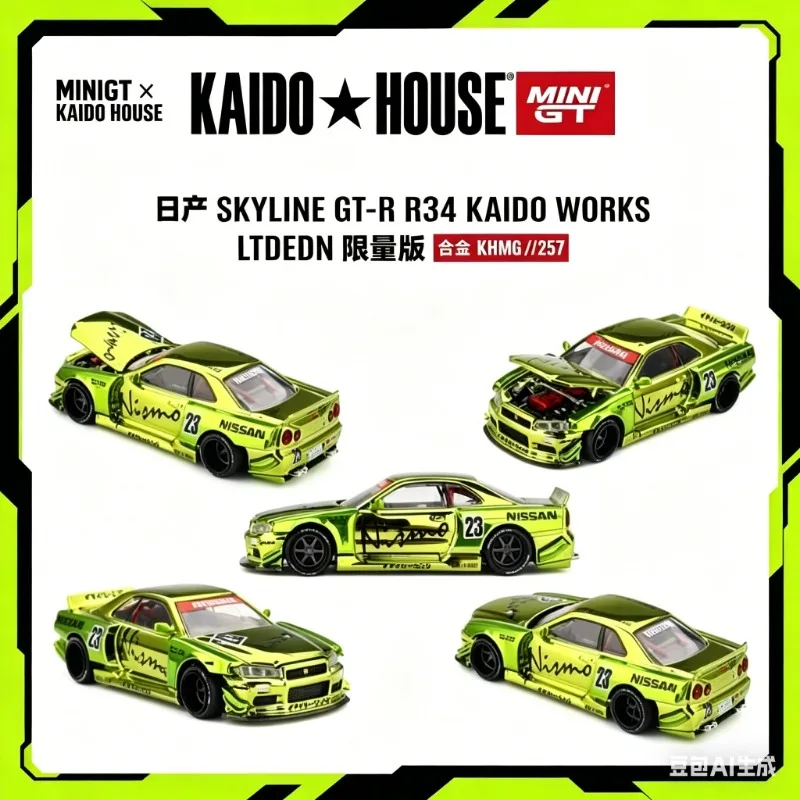 2026 HEC Limited Edition: MINIGT x KAIDO HOUSE SKYLINE GT-R R34 Kaido Works1:64 Alloy Scale Model Collection Item.