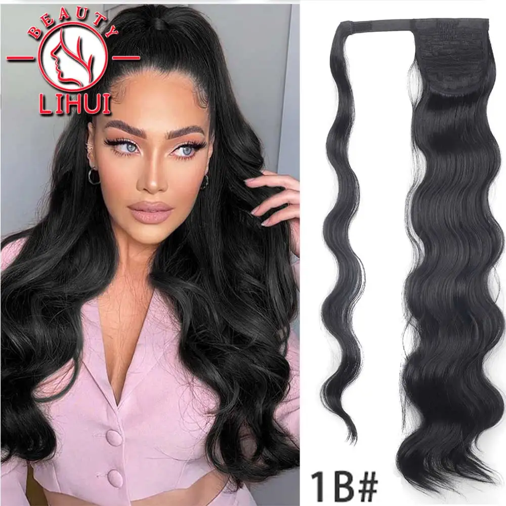 

lihui Synthetic Ponytail Long Hollywood Wave Ponytail Wrap Around Body Wave Clip in Hairpiece Blonde Wave Ponytail For Women 24"