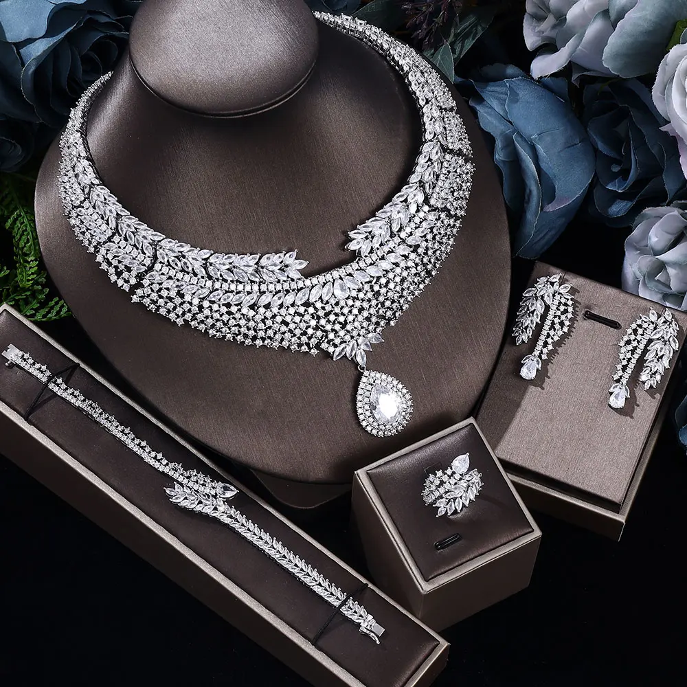 

2024 Hot Sale African 4-Piece Bridal Jewelry Set New Fashion Dubai Jewelry Set Women's Wedding Party Accessories Design