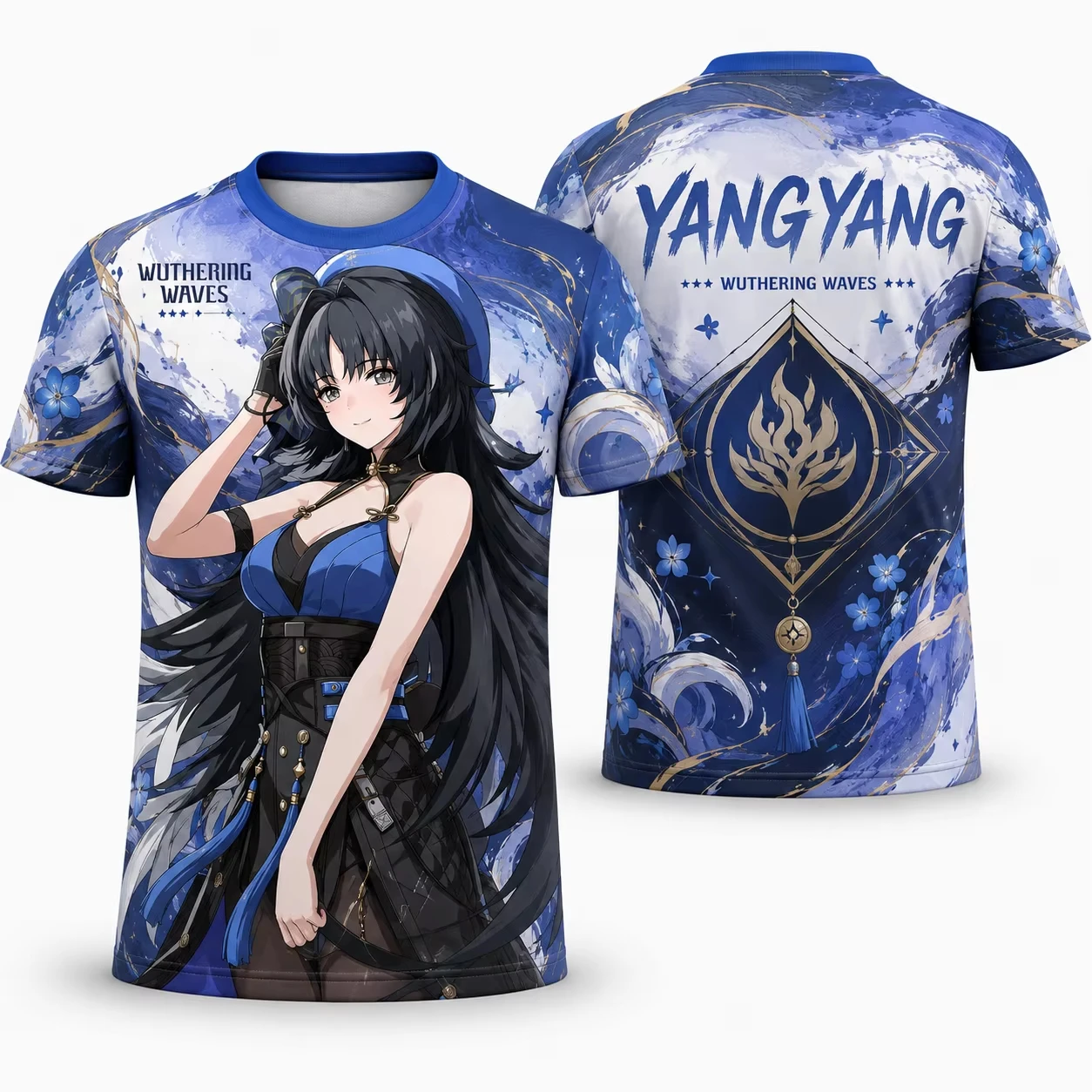 Whispering Waves Game Print Short Sleeve Surrounding Men and Women anime Loose Spread Versatile Round Neck Top