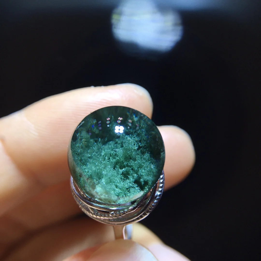 

Natural Green Phantom Adjustable Ring Men 925 Silver Bead Phantom 13.8mm ball Women Men Jewelry AAAAAA