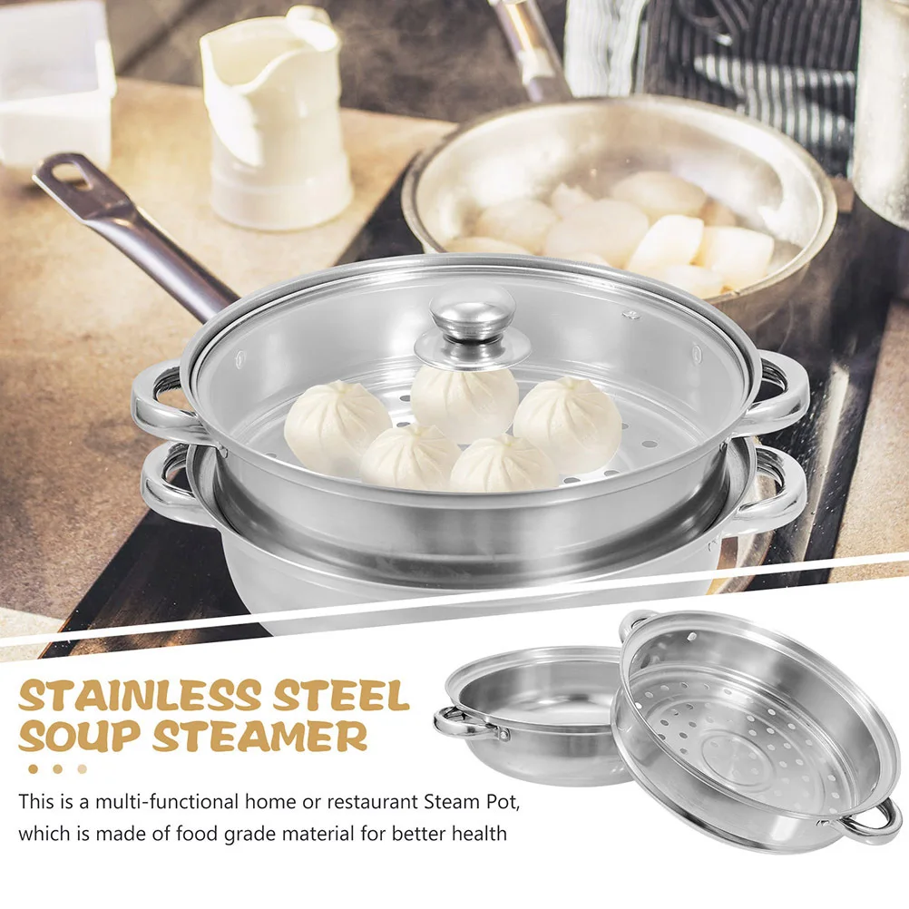 

1Set Multi-Functional Food Steaming Pot Double-Layer Stainless Steel Kitchen Steamer 30cm Steam Pot Cooking Vegetables Buns