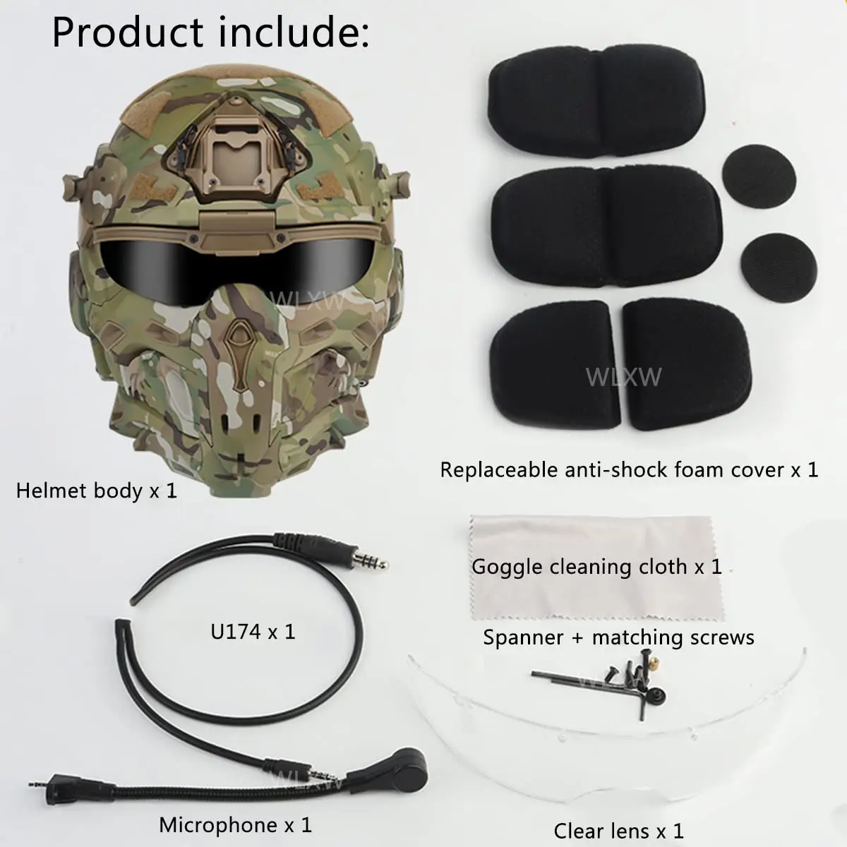 Tactical Assault Helmet, Airsoft Full Face Helmet Built-In Headset Anti-Fog Fans Sliding Goggles for Paintball Shooting Hunting