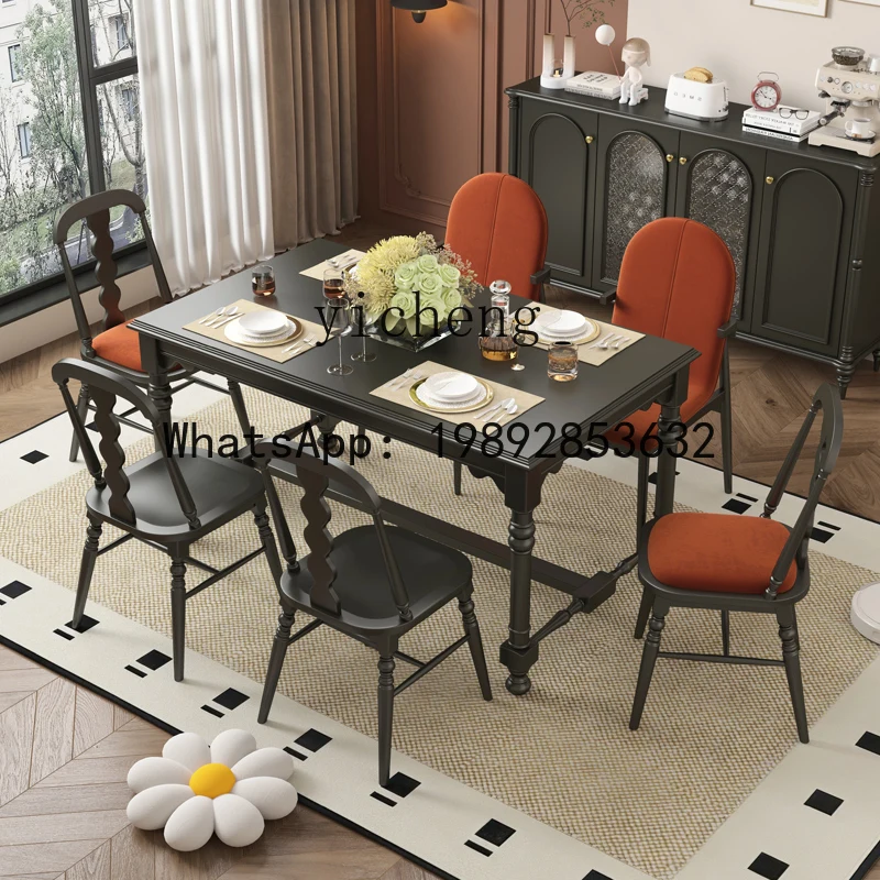 X2  Solid Wood Square Dining for Home Use, Small Apartment Cream Style Dining Table and Chairs, Vintage Style Dual-use Table