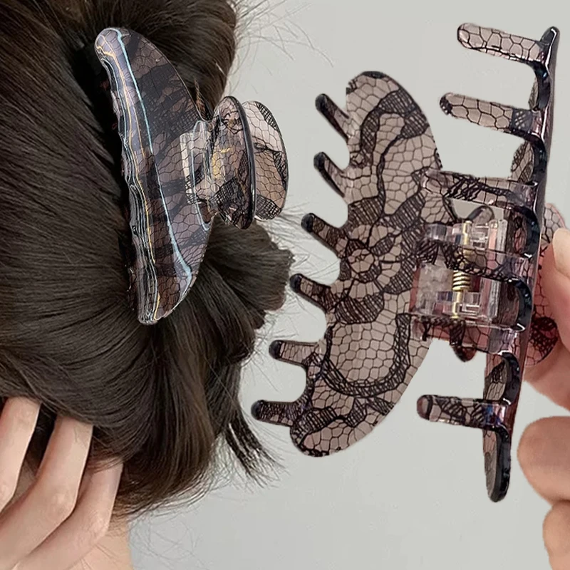Korean Lace Pattern Claw Clip 2025 New Retro French Half Tie Hair Head Shark Clip  Accessories Gifts