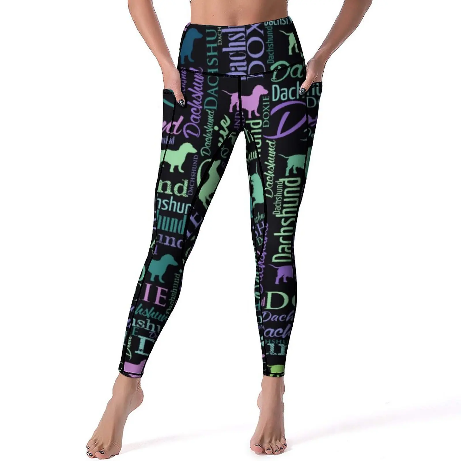 

Dachshund Word Art Quality Leggings Animal Letter Print Push Up Yoga Pants Vintage Quick-Dry Leggins Lady Gym