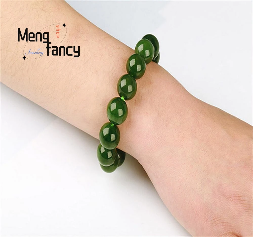 Natural Hetian Jade Jasper Elastic Bracelet Charms Luxury Fine Jewelry Couple Personalized Beaded Bangle Men Women Holiday Gifts