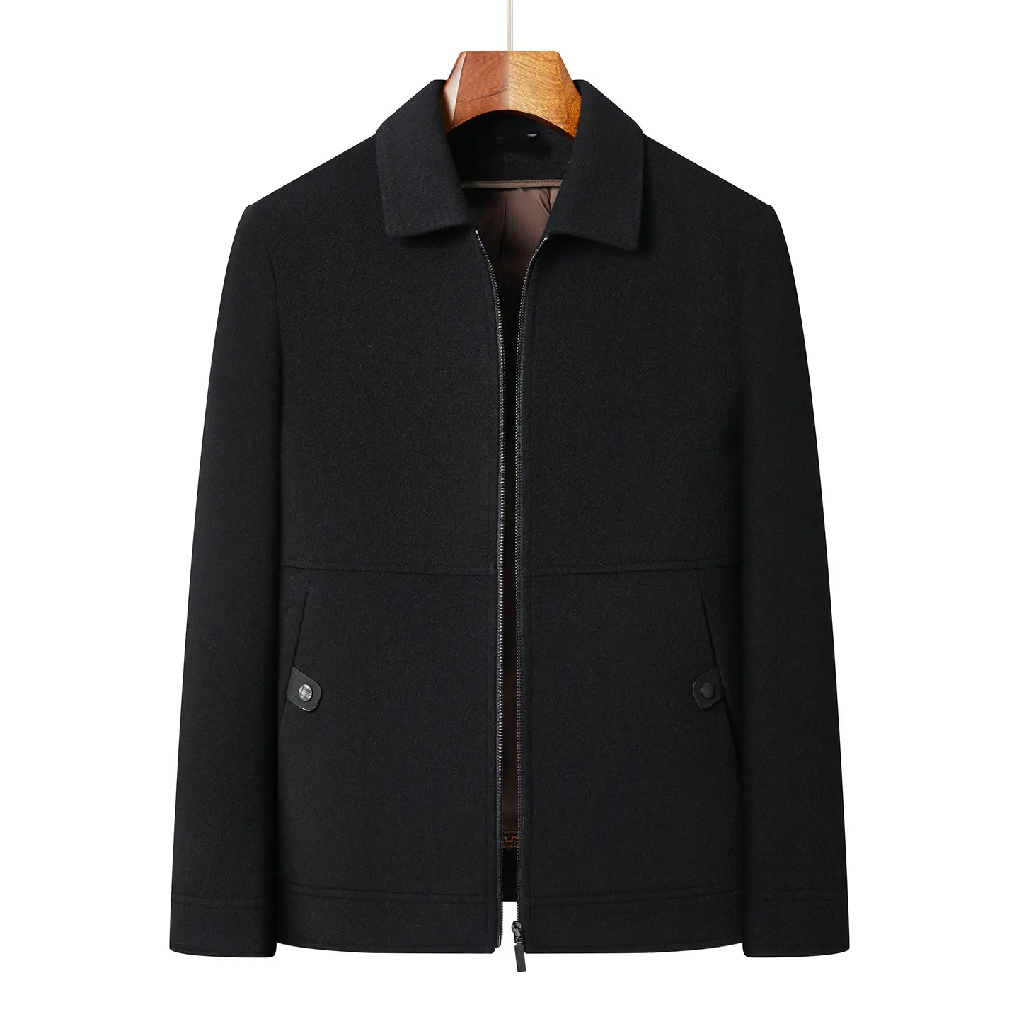 Classic Business Style Men Double-Faced Wool Jacket for Autumn/Winter 70% Soft Breathable Sheep Wool Coat Detachable Down Inner