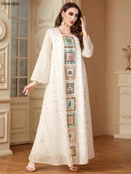 Siskakia Muslim Sequins Patchwork Dresses Women's Jalabiya Ramadan  Moroccan Dubai Mesh Fashion  Kebaya Casual Loose Abayas 2024