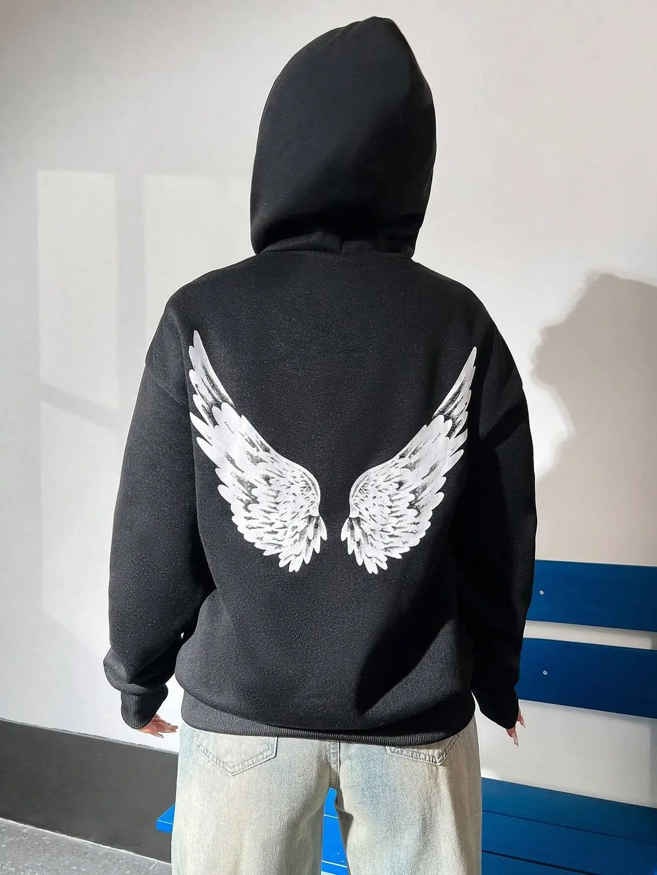 Spread Wings On The Back Graphic Print Woman Hoodie Hip Hop Soft Hoody Fashion Warm Loose Sweatshirt Autumn Fleece Sportswears