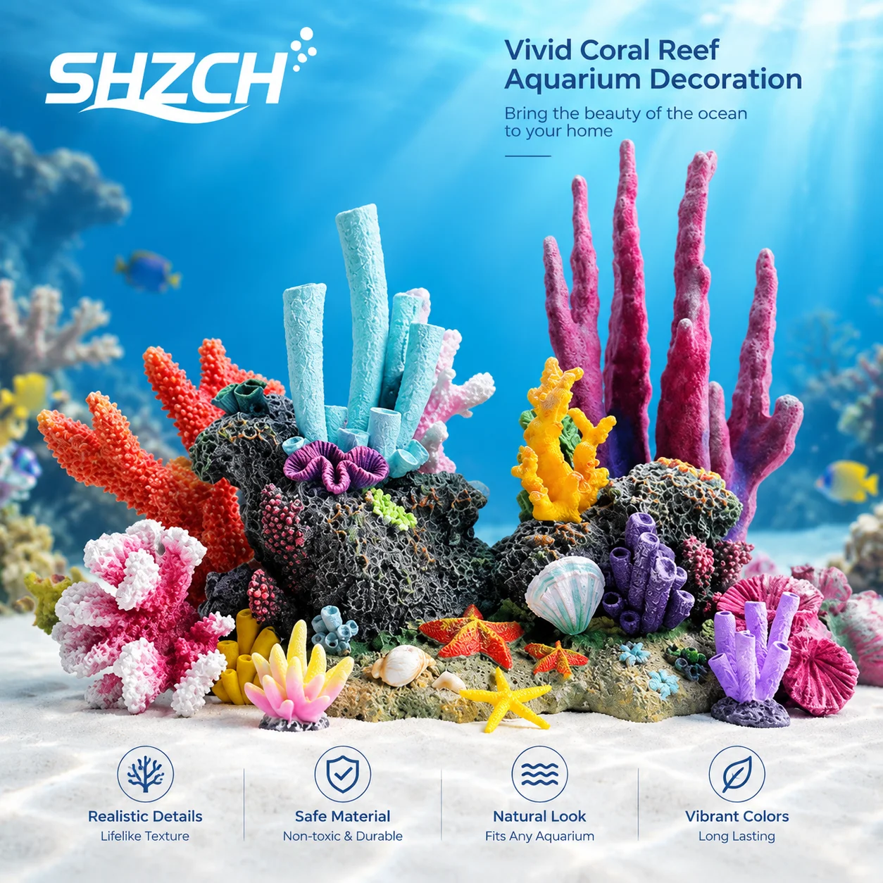 Fish tank simulation fake coral reef landscaping package aquarium shell aquatic plant decoration escape house combination