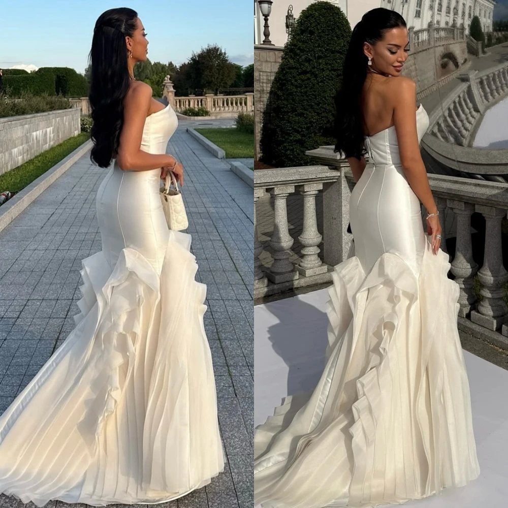 Элегантное вечернее платье без бретелек по индивидуальному заказу, изысканные шифоновые платья для особых случаев и нежные свадебные платья русалки