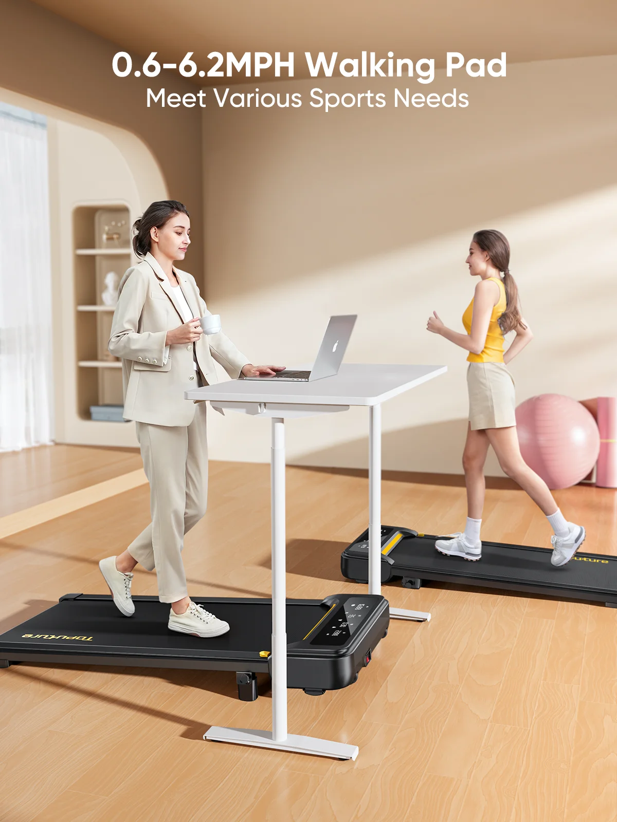 2-in-1 Electric Compact Under Desk Walking Pad Treadmill LED Screen Manual Incline 1-6km/h Speed For Home Office Portable Use