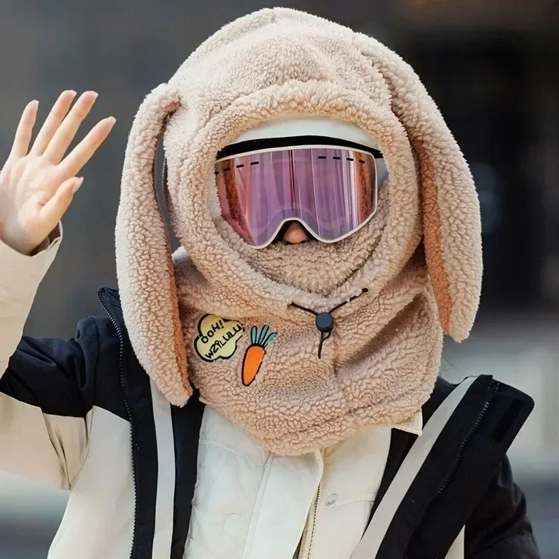 شتاء دافئ خوذة تزلج غطاء مريح لينة الصوف التزلج رئيس دفئا الكرتون لطيف أرنب الأذن غطاء خوذة الزخرفية قبعة