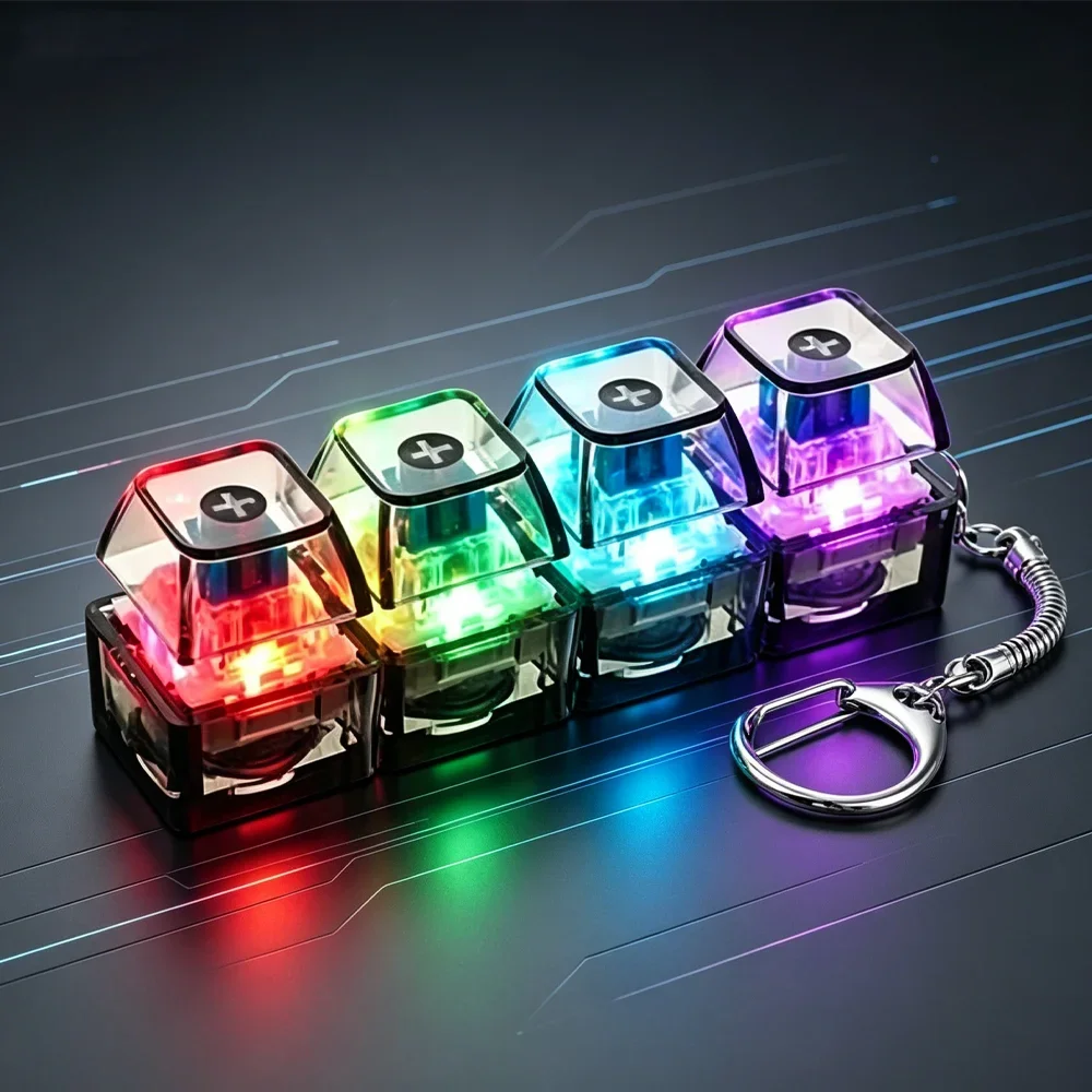 Multi-Style LED Light-Up Keycap Keychain Clicker Fidget Toy Stress Relief Portable Desk Accessory for Kids Adults