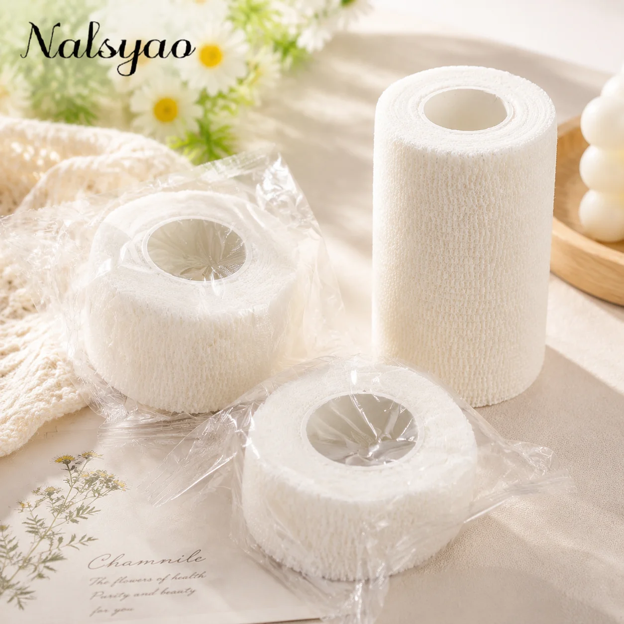 White 5 Pcs 2.5/5/7.5/10cm Self Adhesive Elastic Bandage Cohesive Non-woven Wraps Tape Disposable for Sports Fixing Finger Wrist