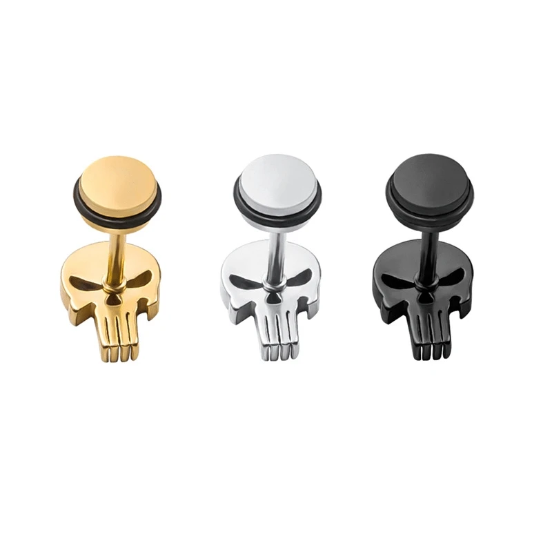 1pc/2pcs Unisex Fashion Punk Charm Titanium Stainless Steel Skull Head Stud Earrings For Men Women Daily Wear Jewelry