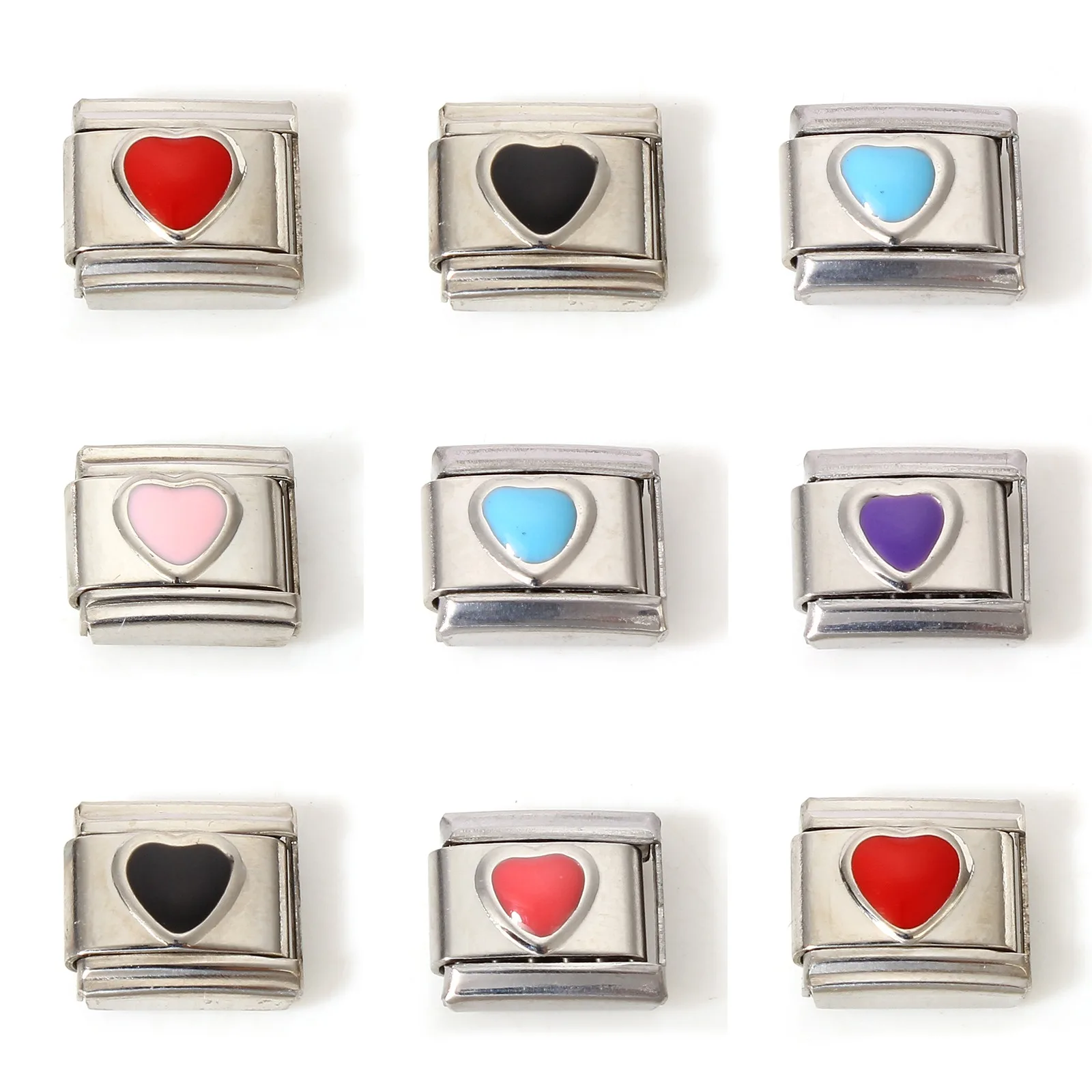 1pc Sweet 304 Stainless Steel Charm Italian Links Bracelet Rectangle Arrow Through Heart Enamel DIY Bracelets Jewelry 10mm x 9mm