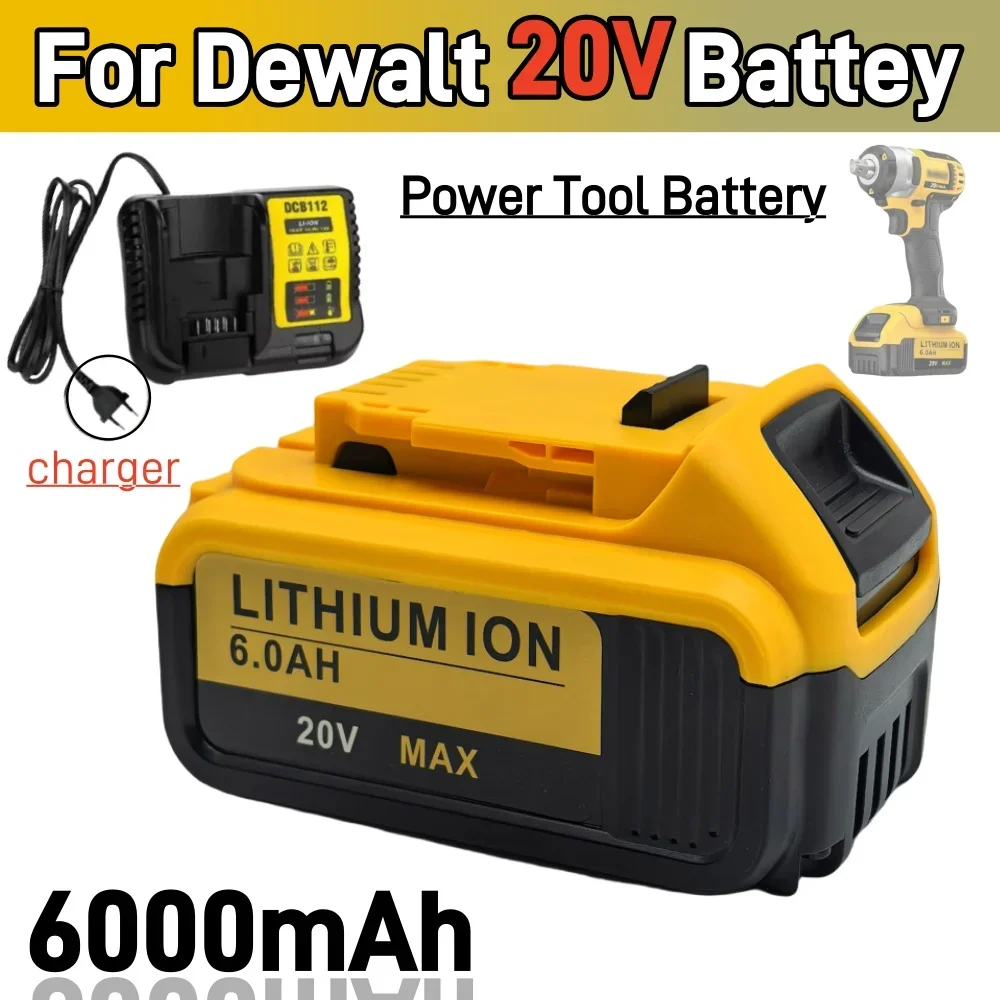 

20V 6000mAh Replacement Li-ion Battery DCB200 for DeWalt DCB205 DCB201 DCB203 Power Tool Battery 20 Volt MAX