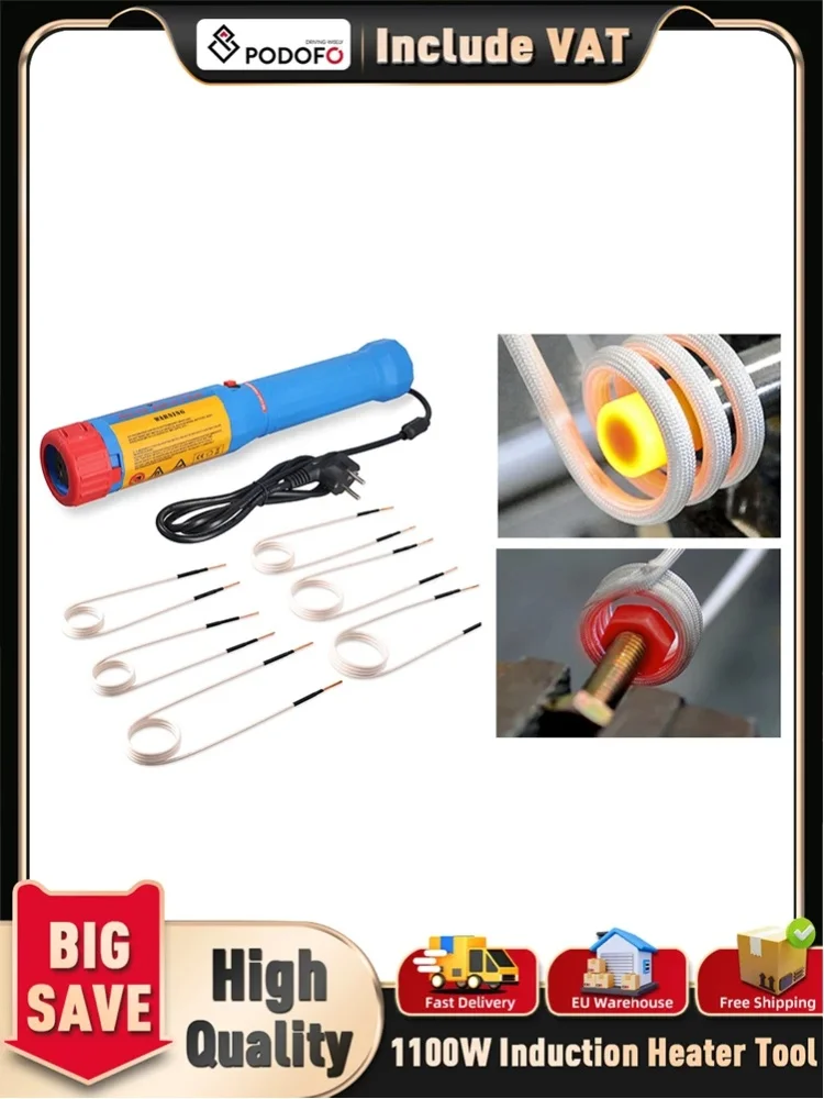 Podofo 1100W 8-Spulen Magnetischer Induktionsheizer Set Flammenloser Heizer für Gewindemuttern und Rostige Schrauben für Autoreparatur & Heimgebrauch