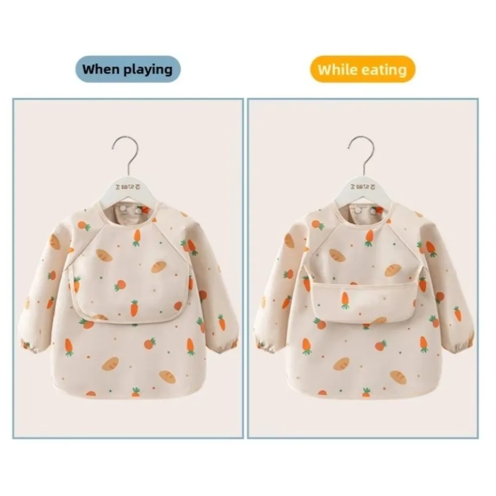 Waterproof Toddler Long Sleeve Apron Soft Adjustable Child Feeding Bib Easy Clean Polyester Baby Rice Pocket Smock Meal Eating