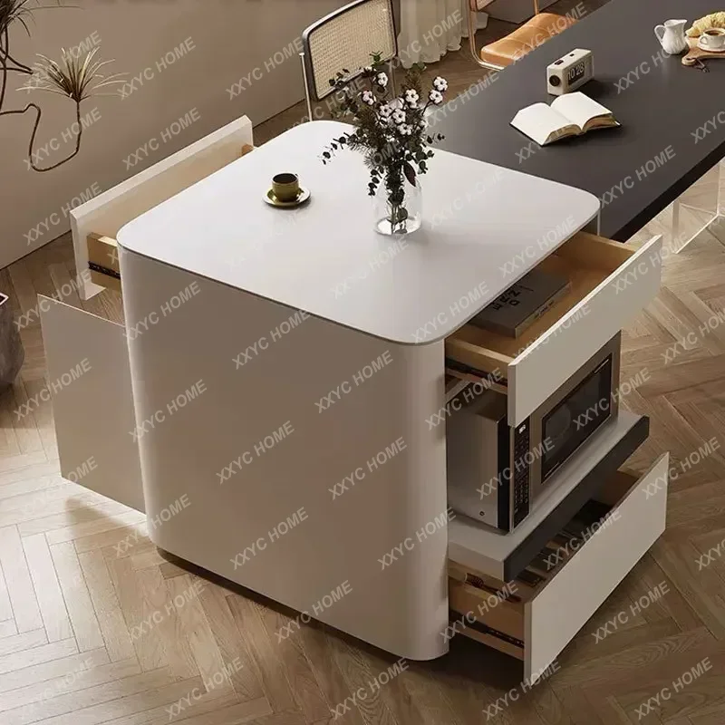 NNModern Simple Mobile Rock Slab Island Dining Table Integrated Telescopic Storage Microwave Oven Acrylic Suspended Black Middle