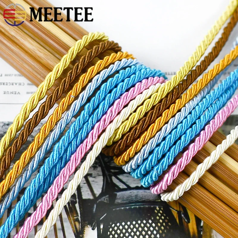 5Meters 3mm Meetee Nylon Ropes 3 Shares Braided Cord Polyester Clothes Decoration Rope Lace Ribbon Pillow Curtain Home Textiles