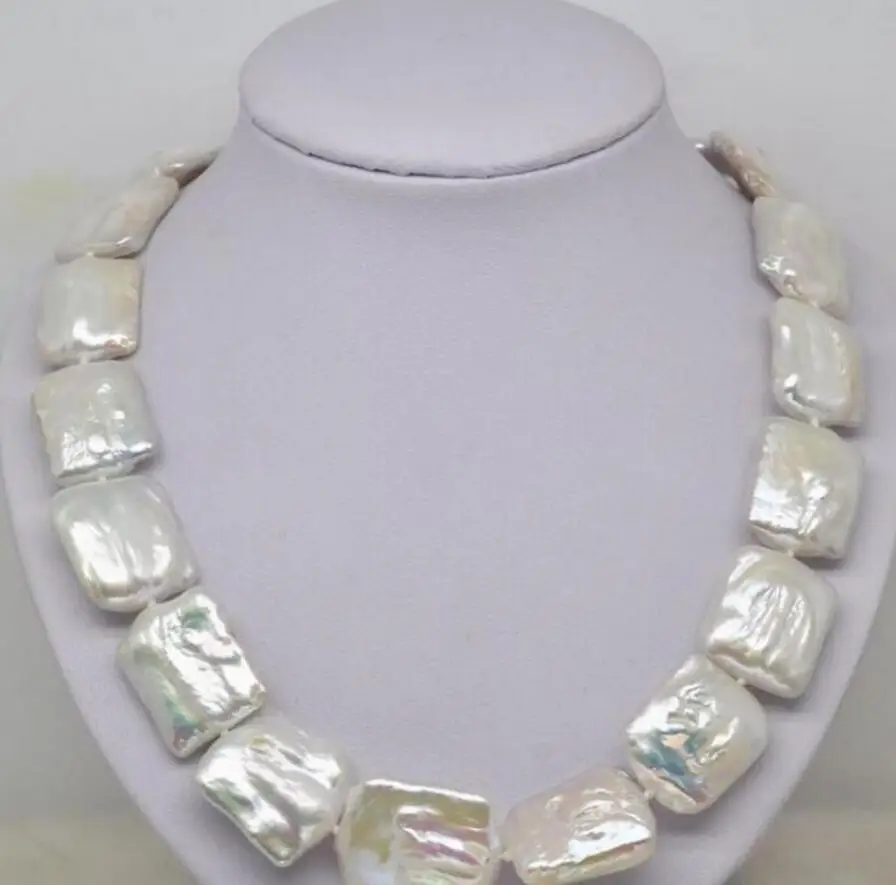 Jewelry Noble Huge size 17-19MM white square pearl necklace 18