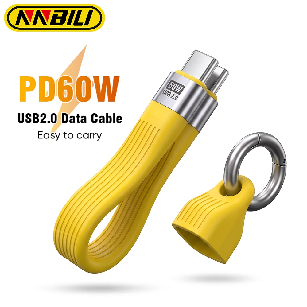 NNBILI 3Pcs USB-C to Type-C 60W USB 2.0 40Gbps Cable Keychain 5A Data Transmission﻿ Cord For iPhone 16 17 Laptop Tablet MacBook