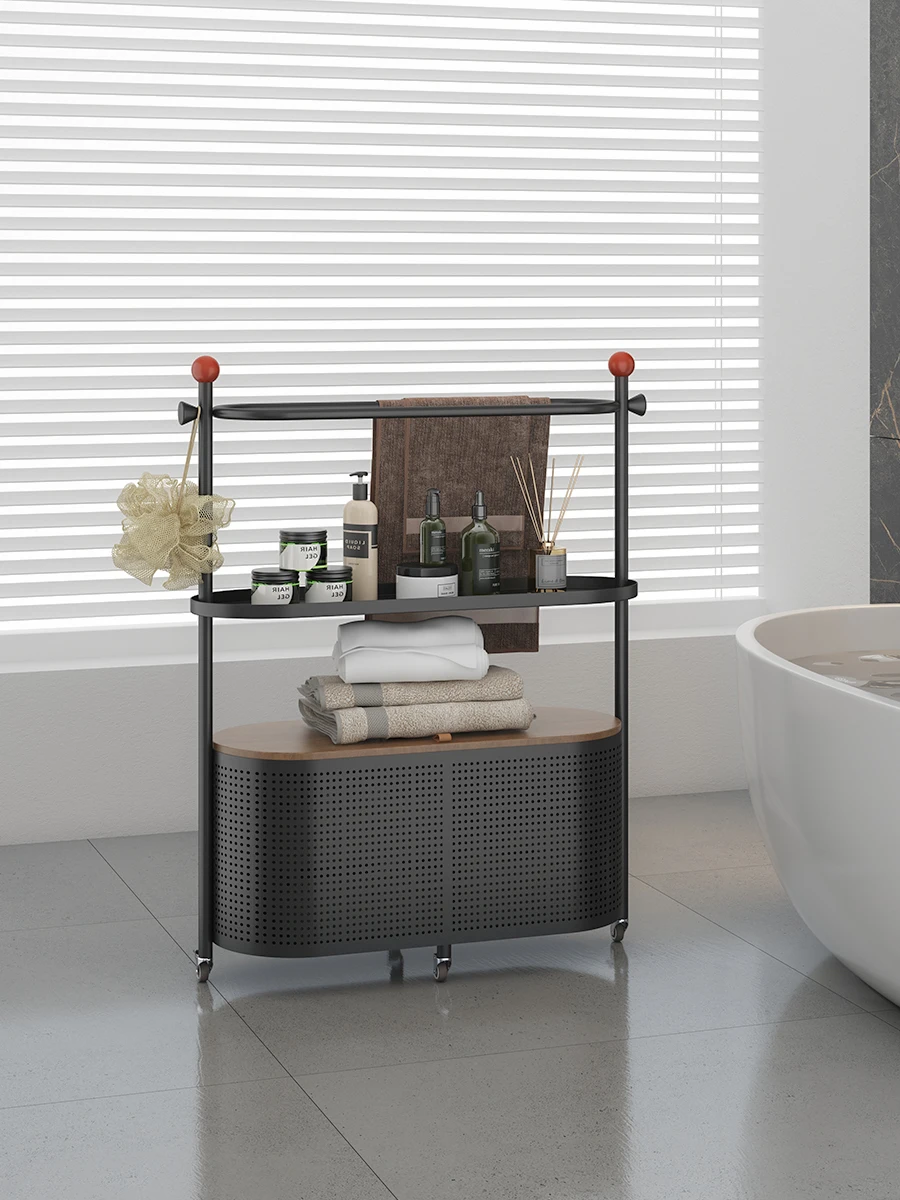 

Toilet rack Floor-to-ceiling bathroom towel rack Dirty basket Integrated household toilet storage rack with wheels