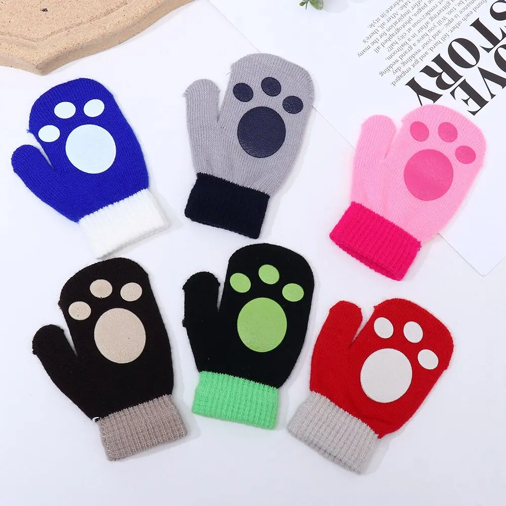 Gants tricotés chauds pour enfants de 1 à 4 ans, couleur bonbon, mitaines d'hiver à motif d'empreinte digitale