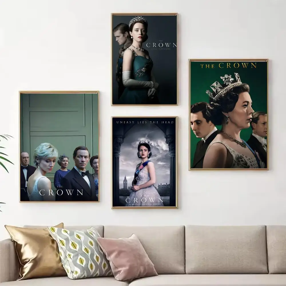 Refined TV Series The Crown Poster Chic Art Poster Self-Adhesive No Glue Residue for Bedroom Hallway