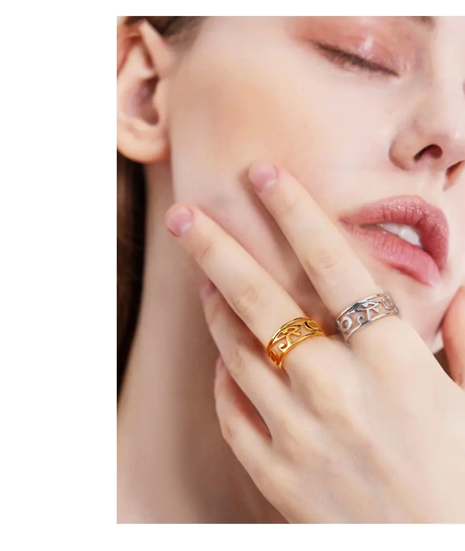 YILUOCD Edelstahl Antikes Ägypten Ra Udjat Ring Auge des Horus Ankh Kreuzring für Frauen Schutz Amulett Ägyptischer Schmuck – Detail 4