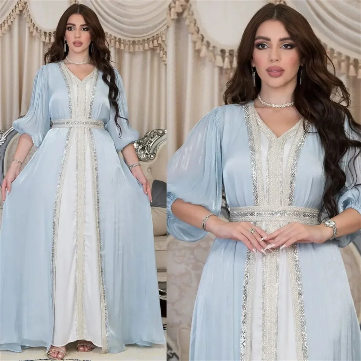 Dubai Tourism Middle East Arab Robe Türkiye Women's Bright Silk Satin Three Piece Dress Women's Dress